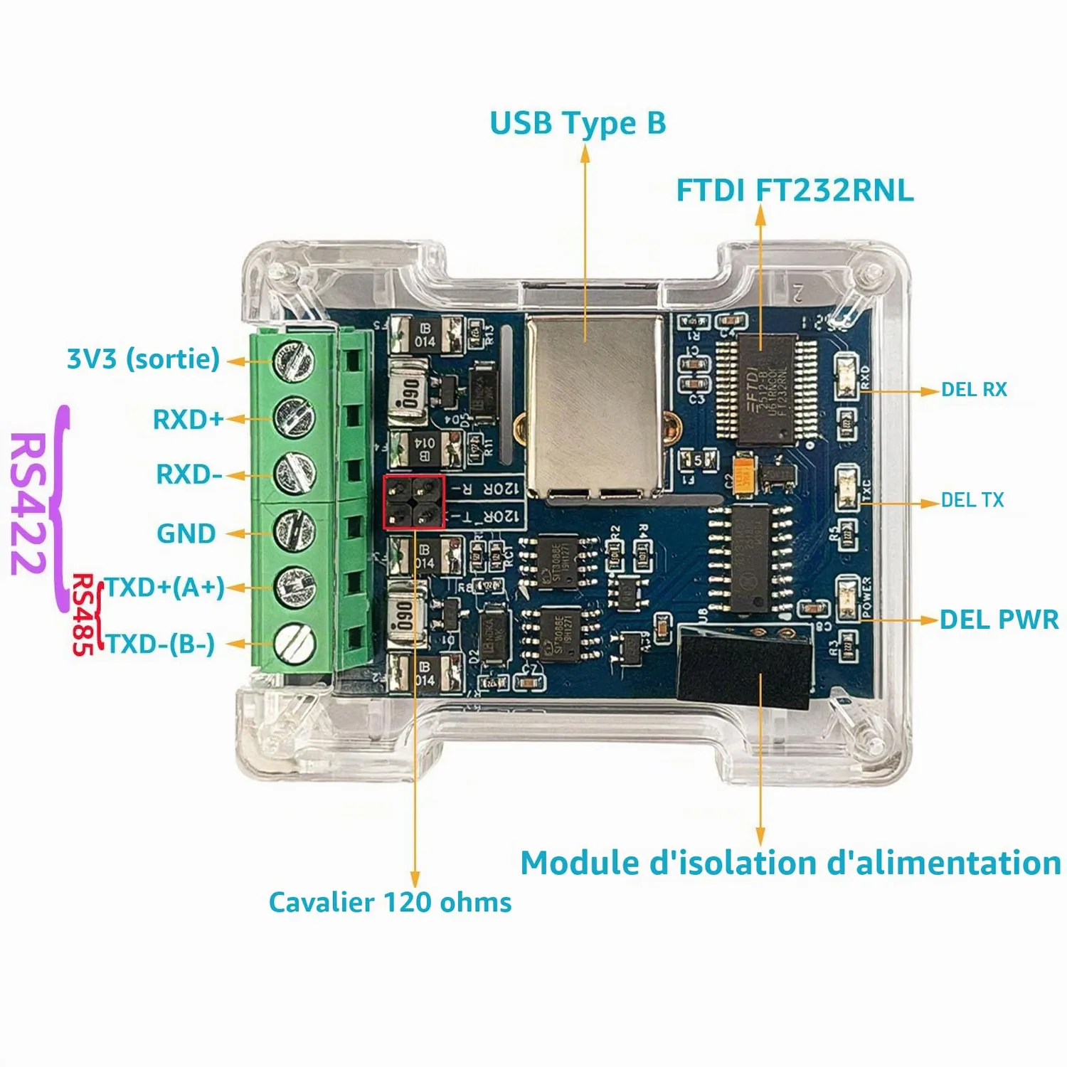 PLC Tech DSD TECH SH-U11F convertisseur USB RS485/RS422 isolé