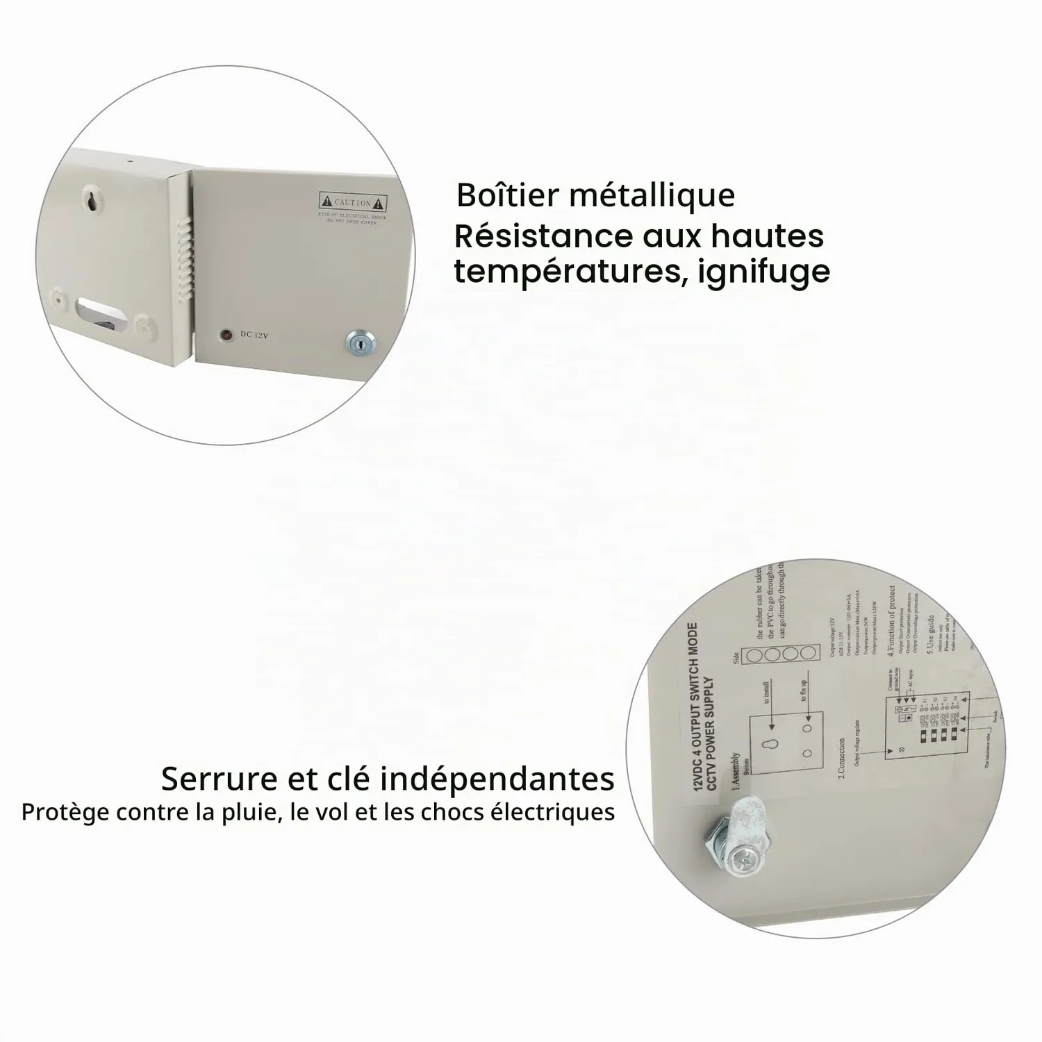 Garosa boîtier alimentation CCTV 12V 4 canaux verrouillable