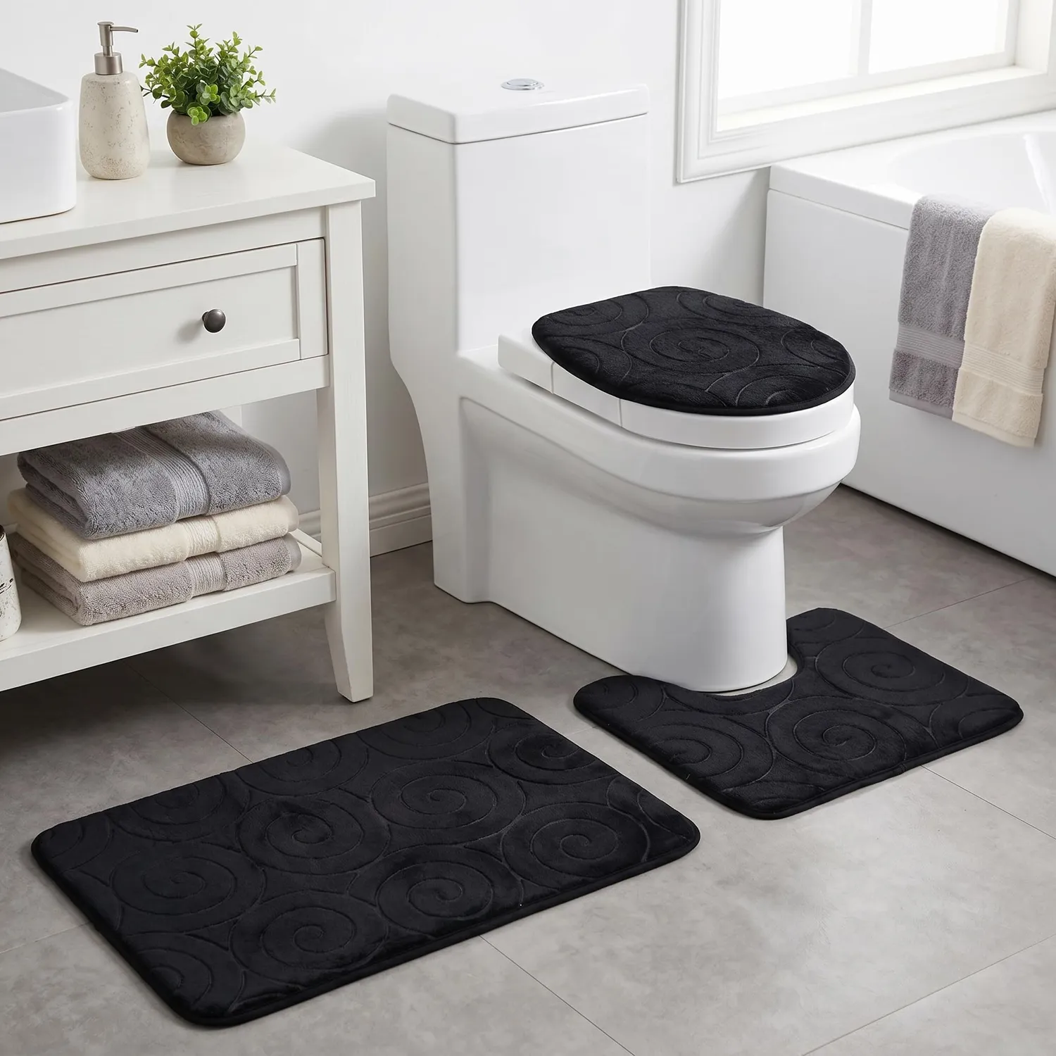 Garosa tapis de salle de bain lot de 3 noir et blanc absorbant