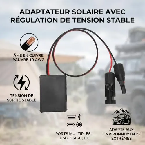 Garosa Convertisseur panneau solaire USB avec ports USB-C et DC