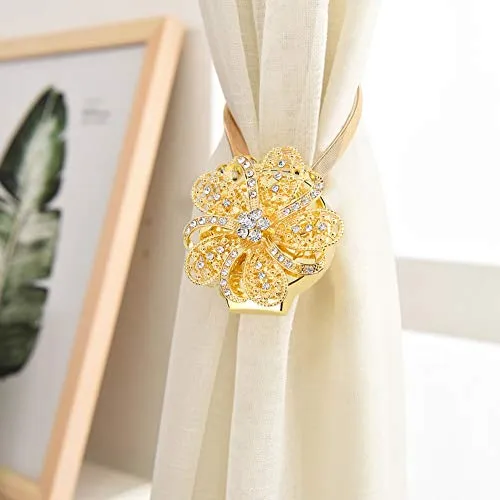Garosa embrasse magnétique pour rideau dorée fleur à strass