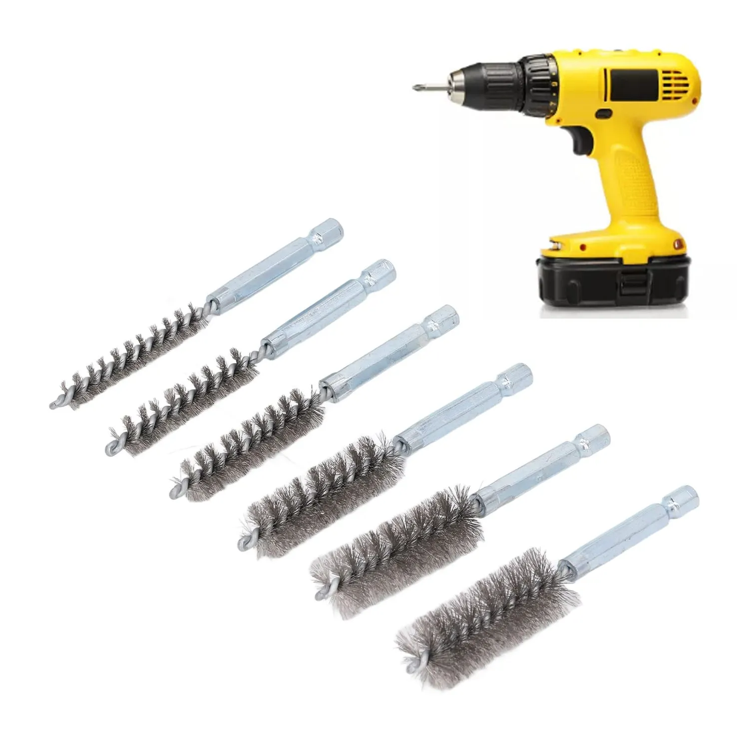 Garosa brosses d’alésage 6 tailles fil d’acier argent 6 pièces
