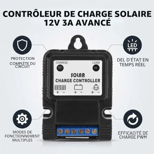 Garosa contrôleur de charge solaire PWM 3 A 6 V/12 V LED