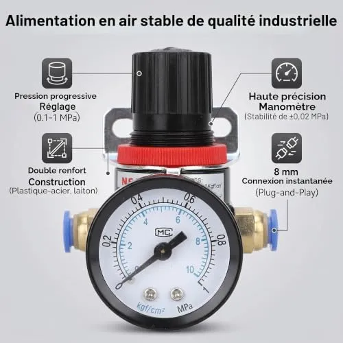 Garosa régulateur pneumatique 8 mm avec manomètre 0,1–1 MPa