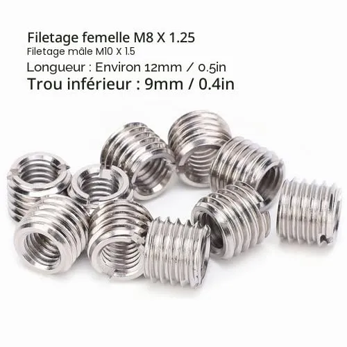 Garosa manchon fileté M8 vers M10, lot de 10 en inox
