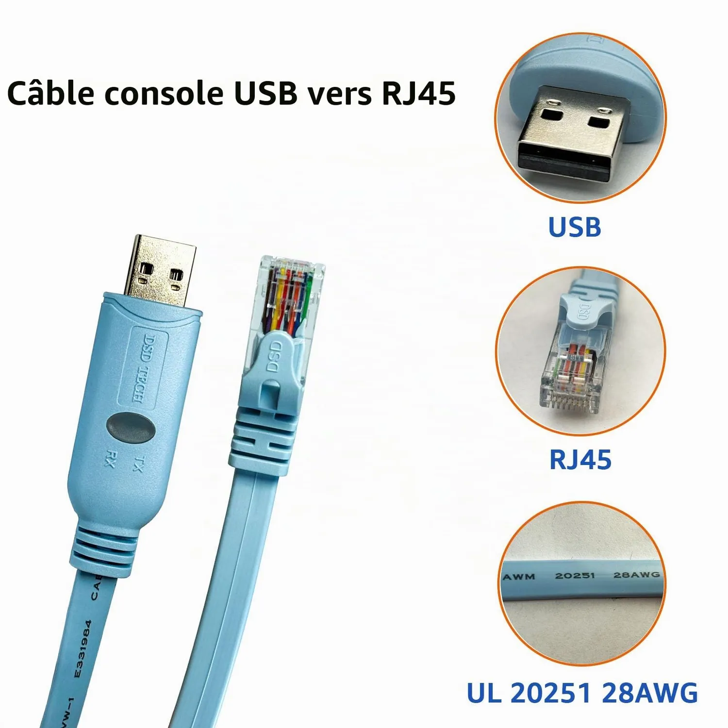 DSD TECH SH-RJ45A câble console USB RJ45 avec puce FTDI