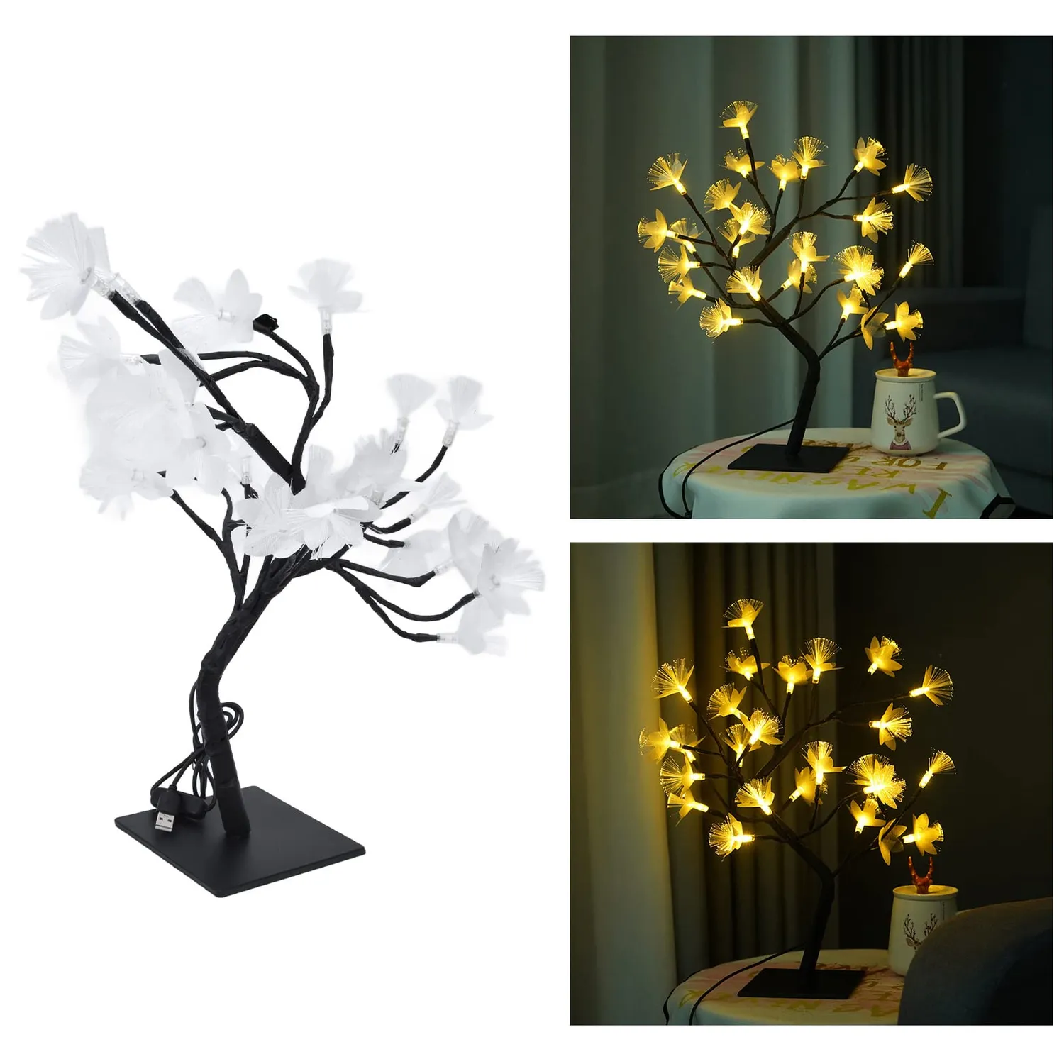 Garosa Bonsaï LED 24 lumières USB blanc chaud 36 cm