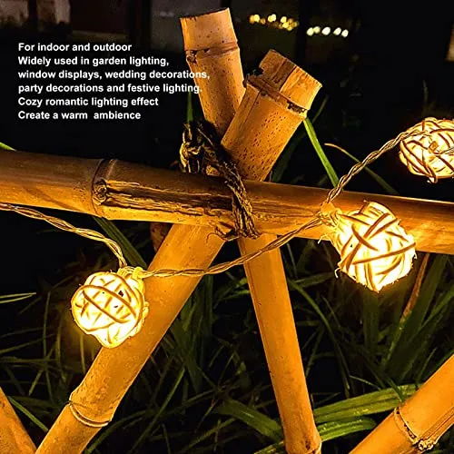 Garosa guirlande boule rotin 20 LED 3 m blanc chaud à piles