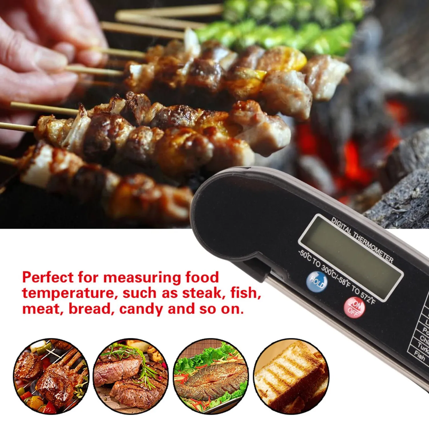 Garosa thermomètre cuisine digital sonde pliable LCD