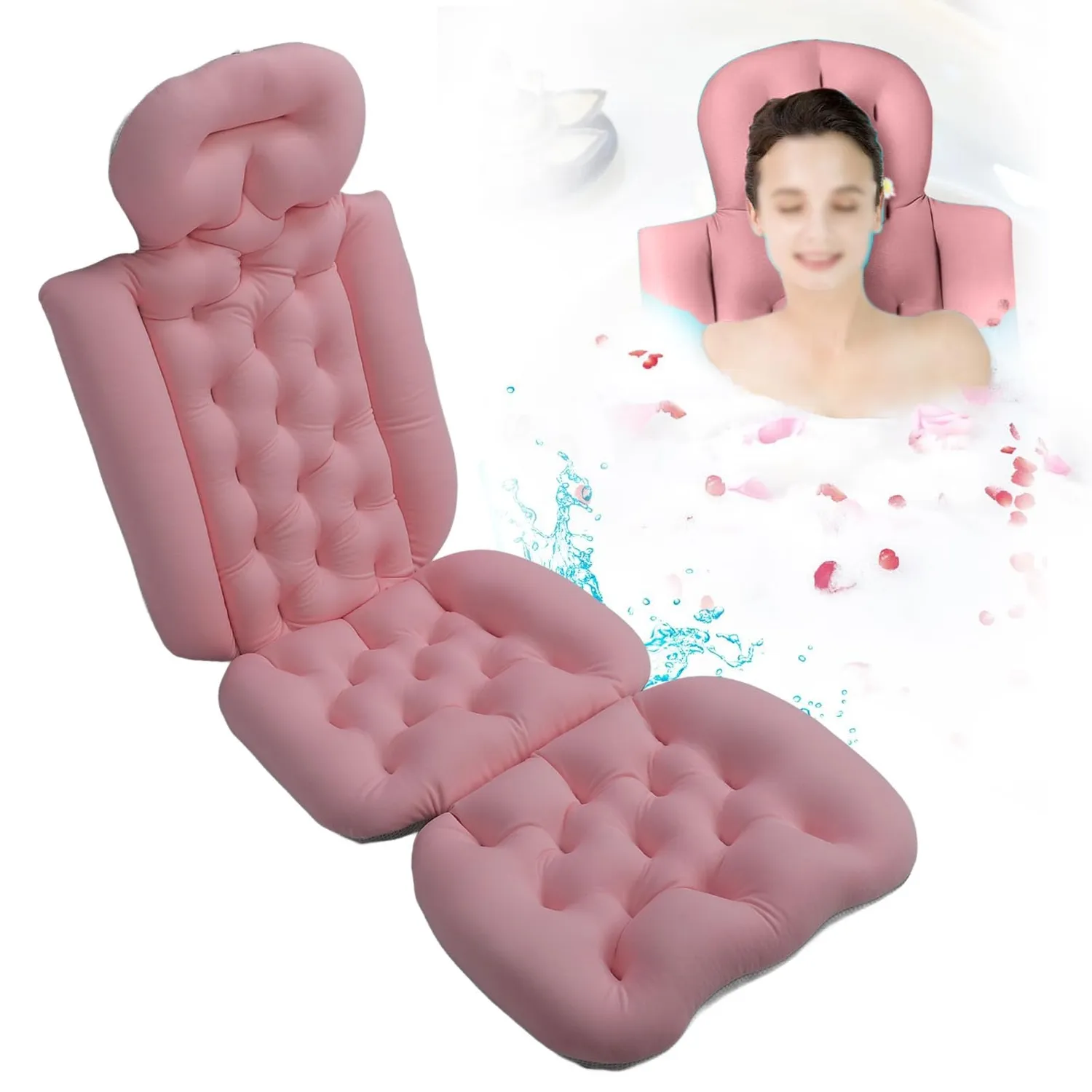Garosa oreiller de bain complet 122 cm noir antidérapant