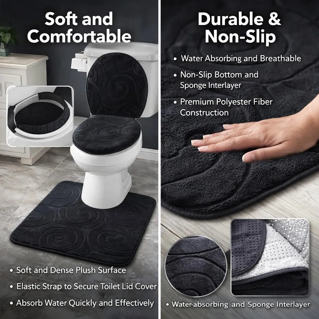 Garosa tapis de salle de bain lot de 3 noir et blanc absorbant
