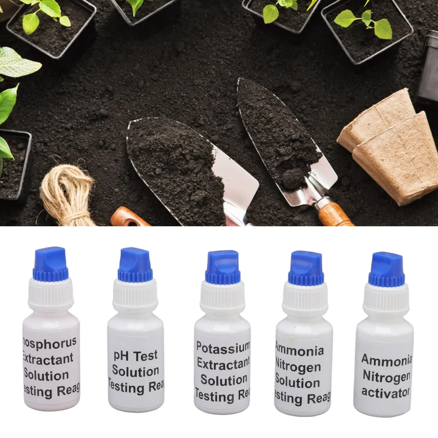 Garosa kit d’analyse de sol NPK 5 flacons, réactifs liquides