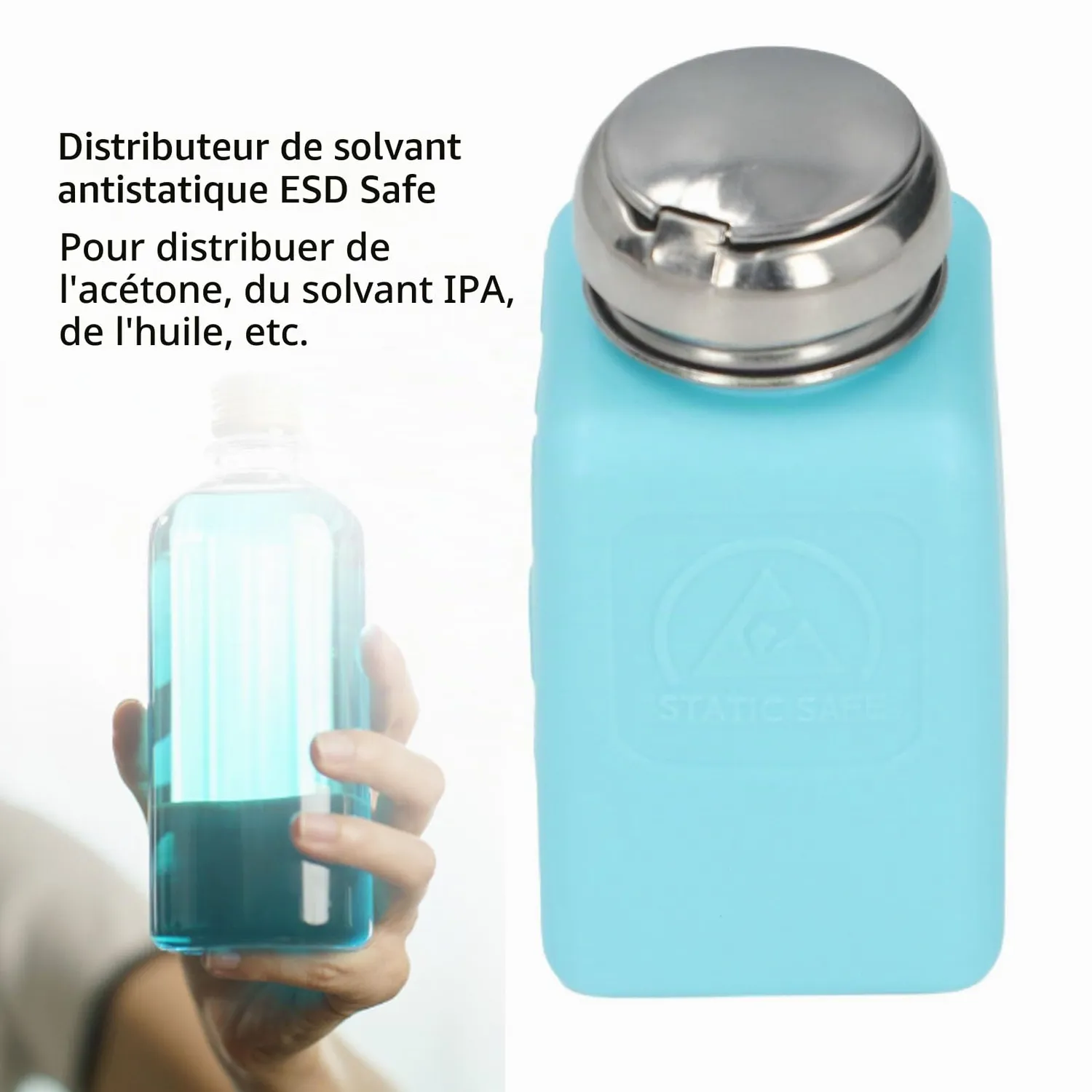 Garosa distributeur de solvant à poussoir 200 ml bleu antistatique