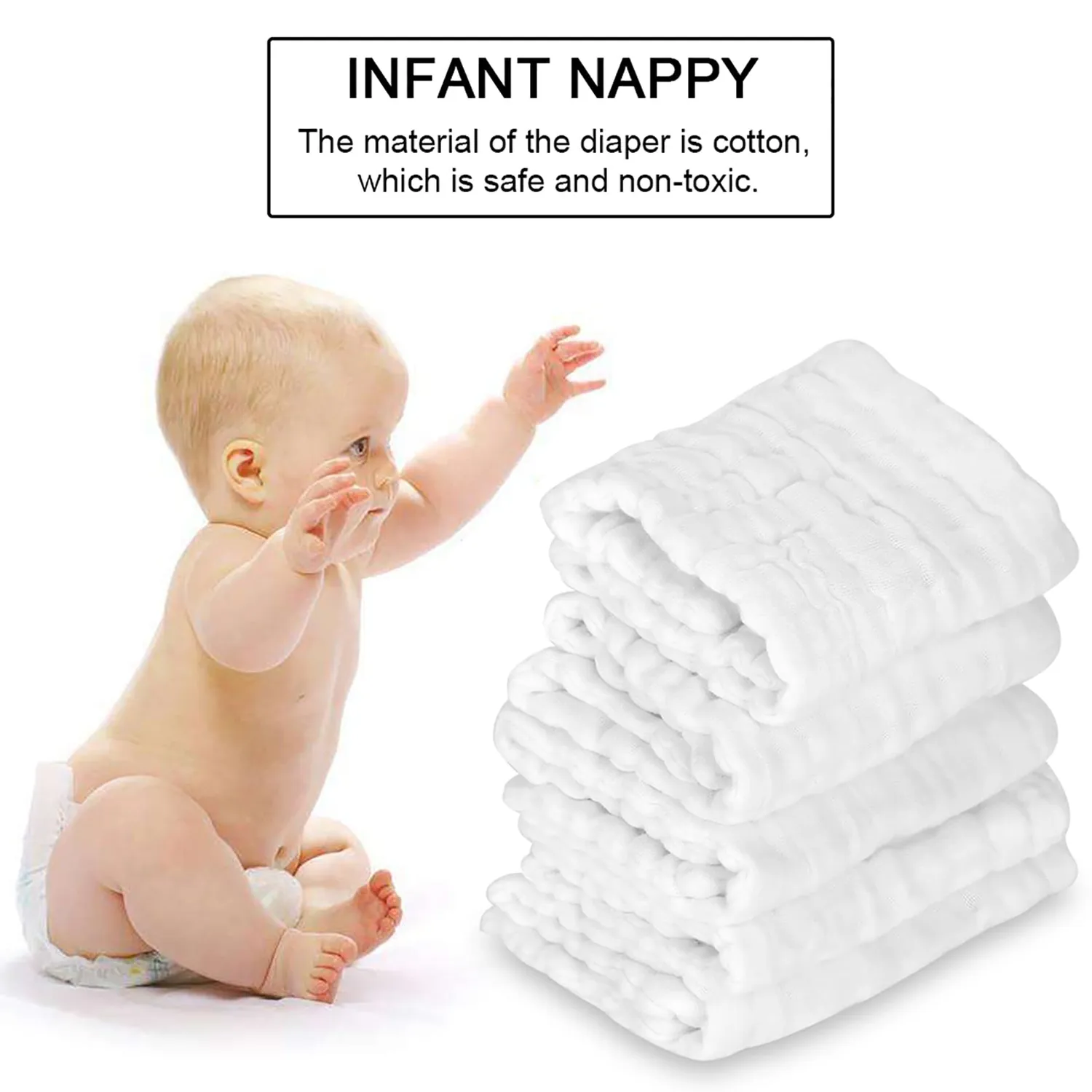 Garosa couches gaze coton bébé lavables lot 5 blanc