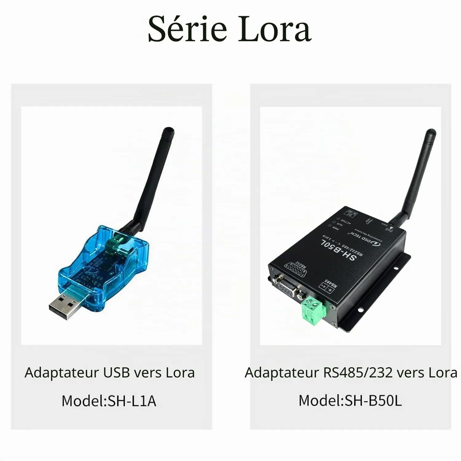 PLC Tech SH-B50L adaptateur LoRa RS485/RS232 5–24 V industriel