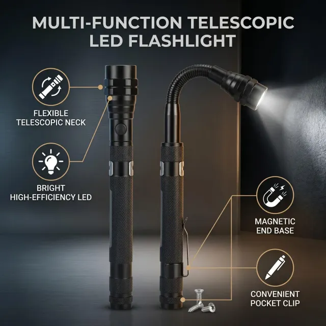 Garosa Mini Torche LED télescopique noire magnétique
