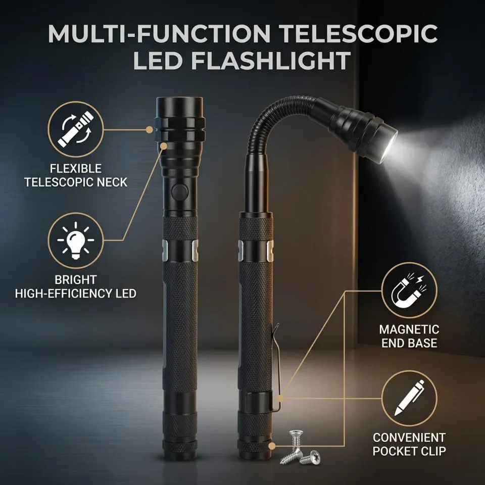 Garosa Mini Torche LED télescopique noire magnétique
