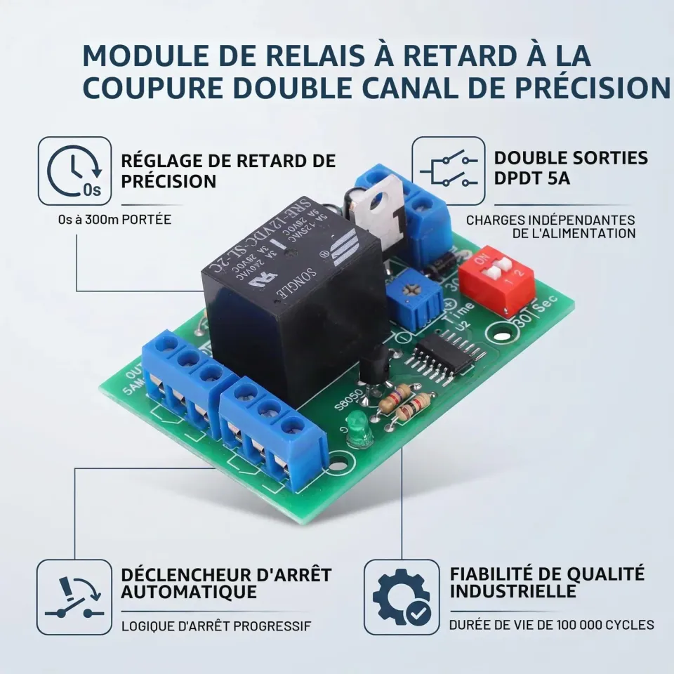 Garosa module relais temporisé 12 V 2 canaux 5 A