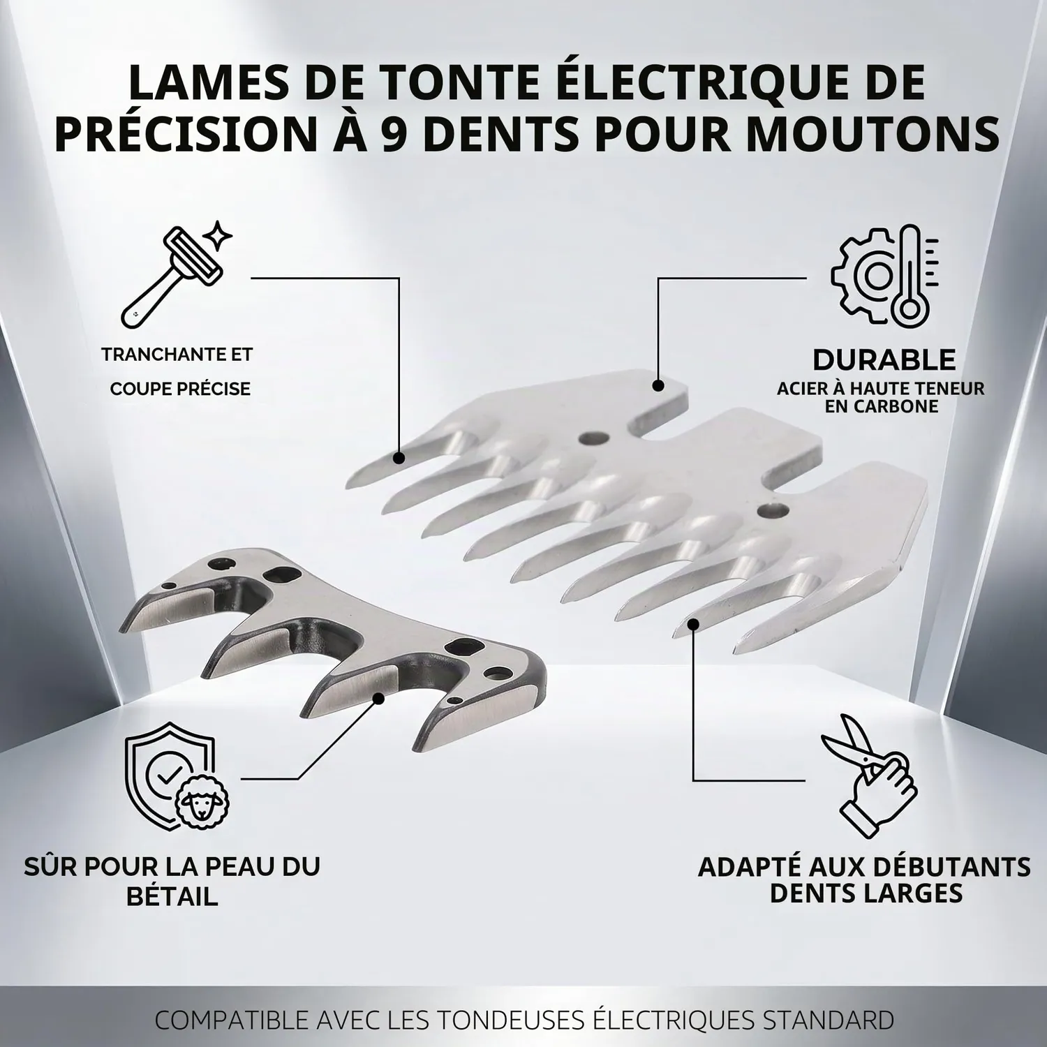 Garosa lame de tonte mouton 9 dents lot de 2 acier carbone