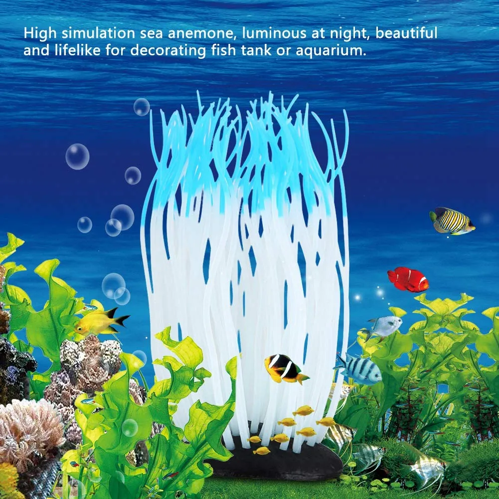 Garosa anémone artificielle d’aquarium bleue en silicone lumineuse