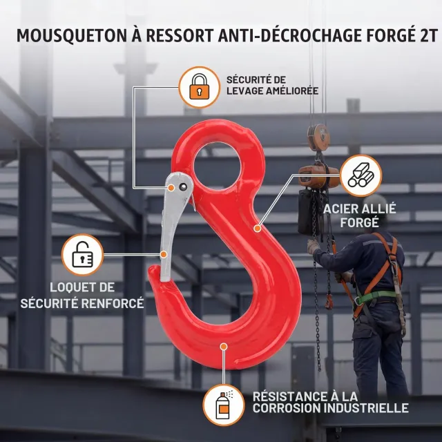 Garosa crochet de levage pivotant 2 tonnes avec linguet de sécurité