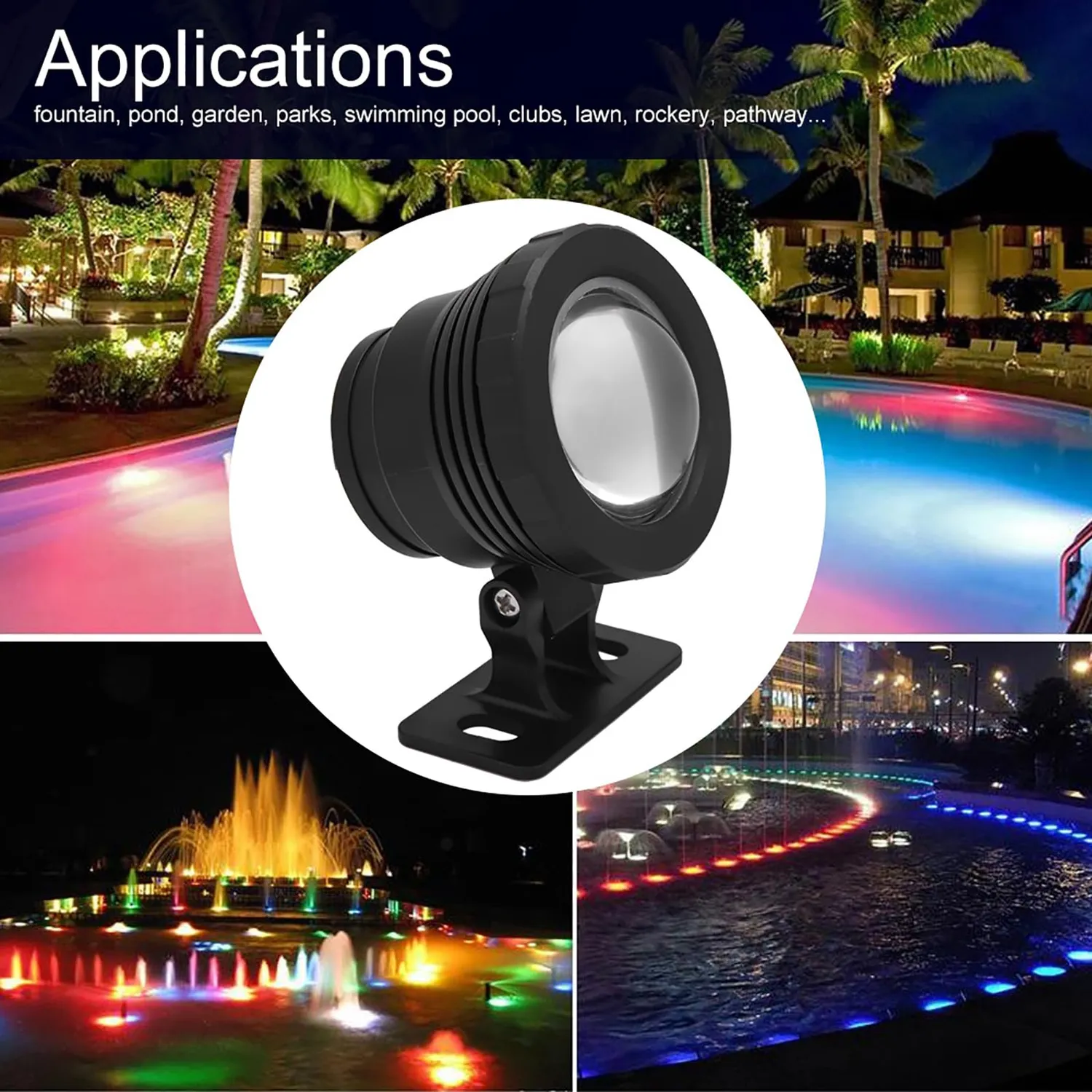 Garosa projecteur LED RGB 12 V 10 W étanche noir