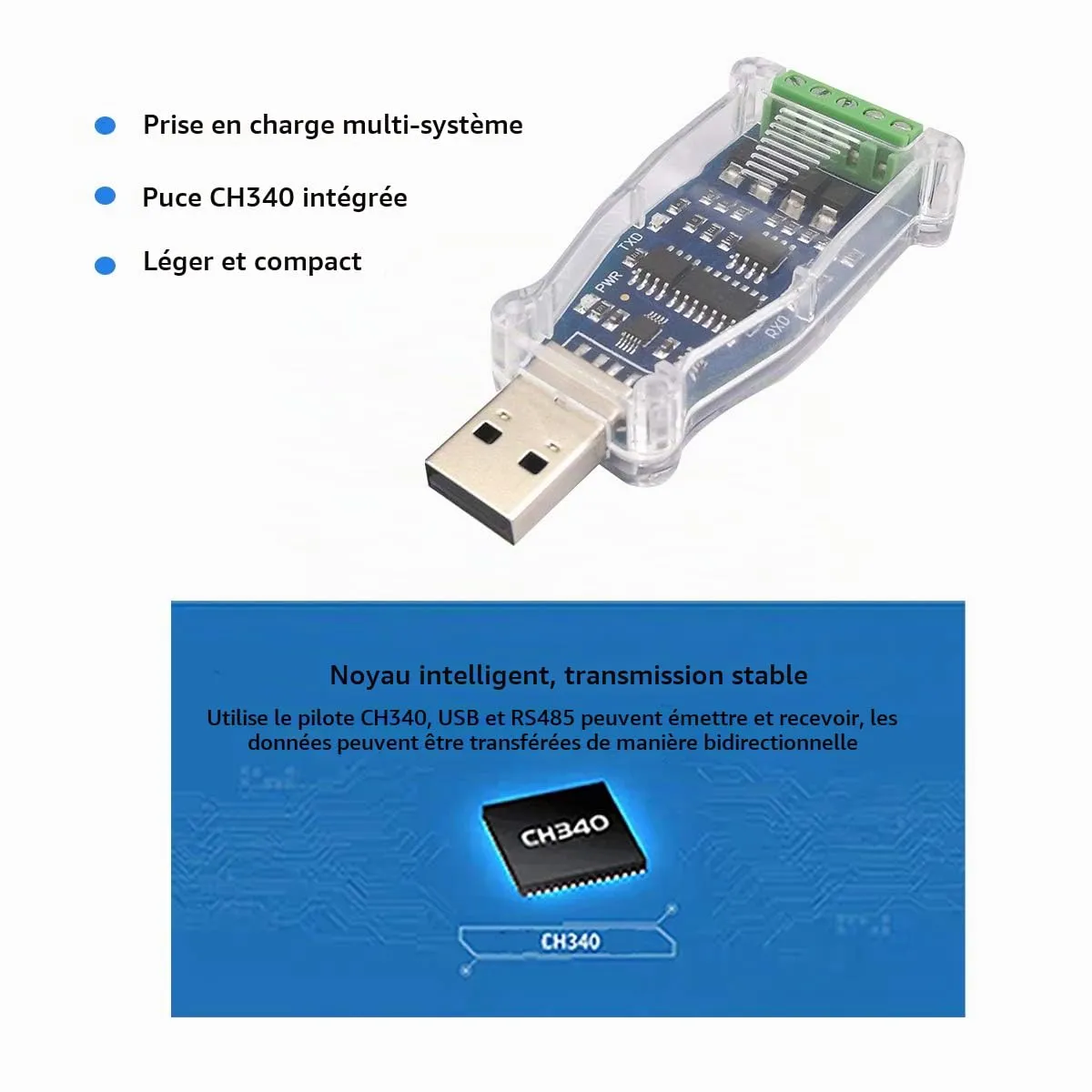 DSD TECH SH-U08A adaptateur USB RS485/RS422 1 pièce CH340E