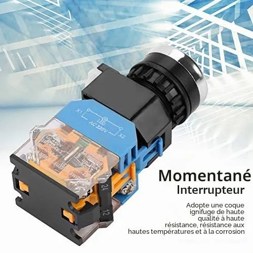Garosa bouton-poussoir momentané 22 mm 220 V LED verte tête plate
