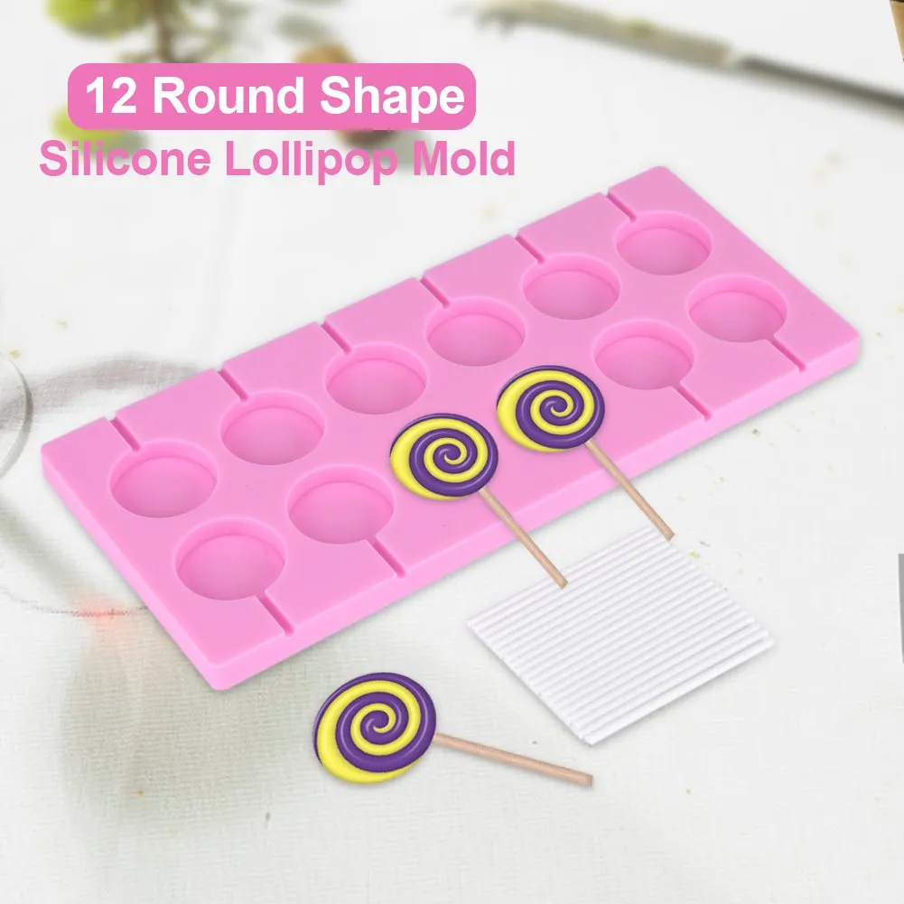 Garosa moule à sucettes rondes en silicone 12 cavités avec 12 bâtonnets