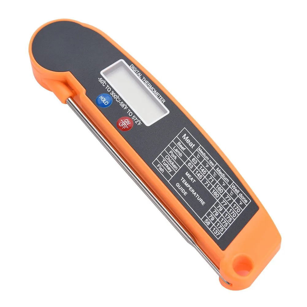 Garosa thermomètre alimentaire numérique LCD à sonde pliable orange