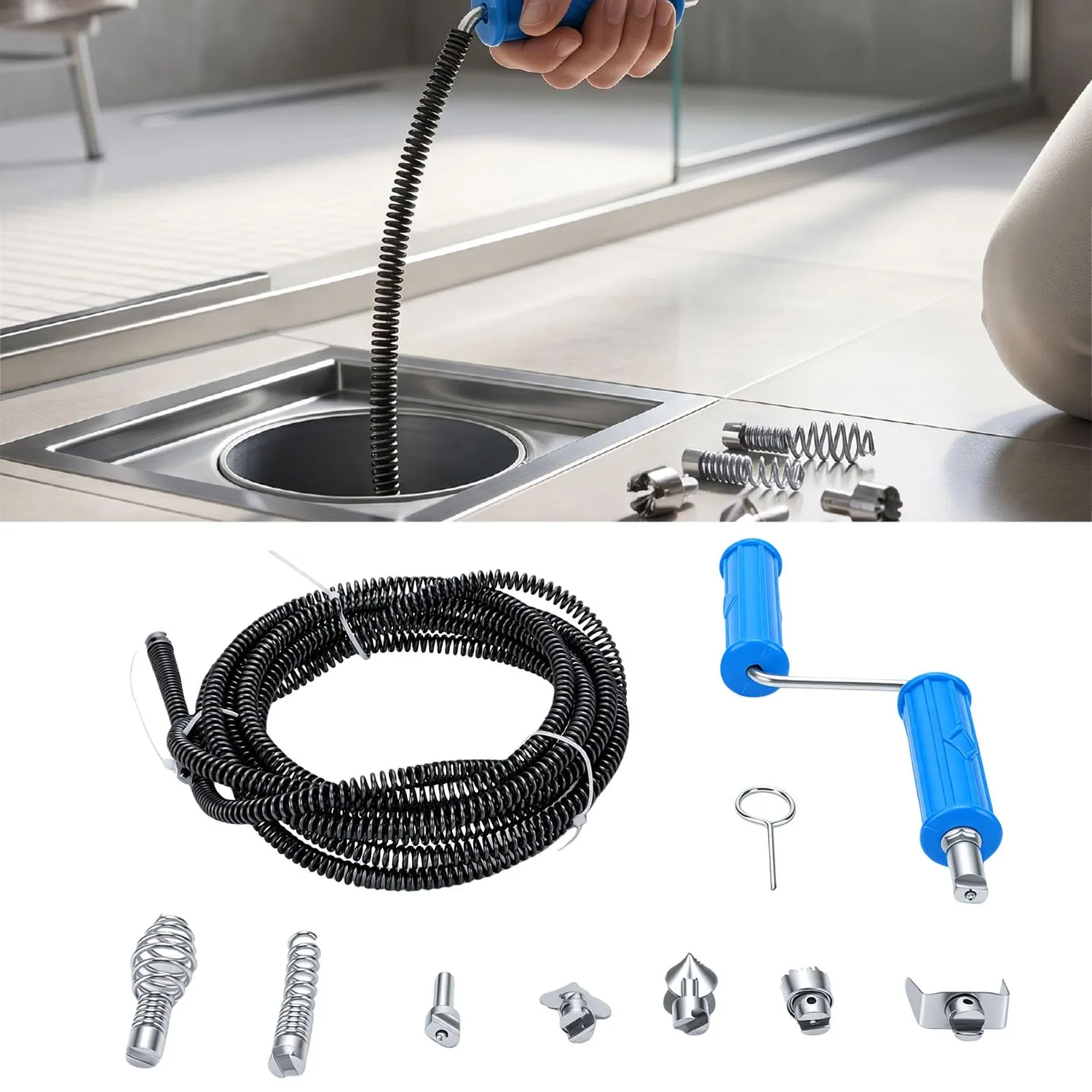 Garosa Furet Déboucheur 3 m 12 mm 6 Têtes Perceuse