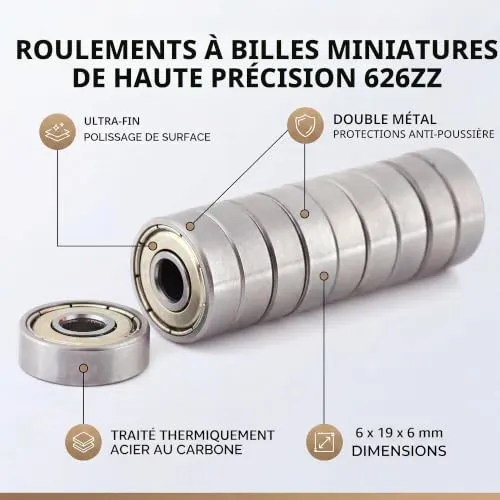 Garosa 626ZZ roulement à billes 6×19×6 mm, lot de 10, étanche