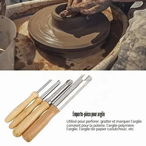 Garosa outils de poterie coupe-trous ronds 4 pièces, manches bois