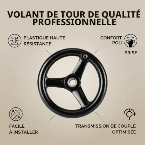 Garosa Volant de tour à 3 branches avec poignée, noir, diamètre 200 mm