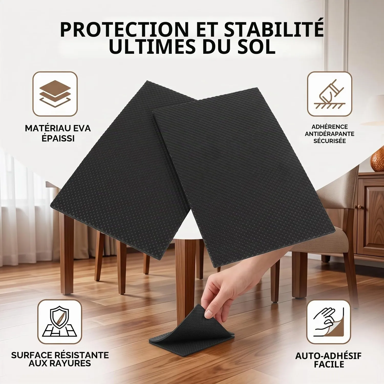 Garosa patins antidérapants carrés noirs, lot de 2 en caoutchouc