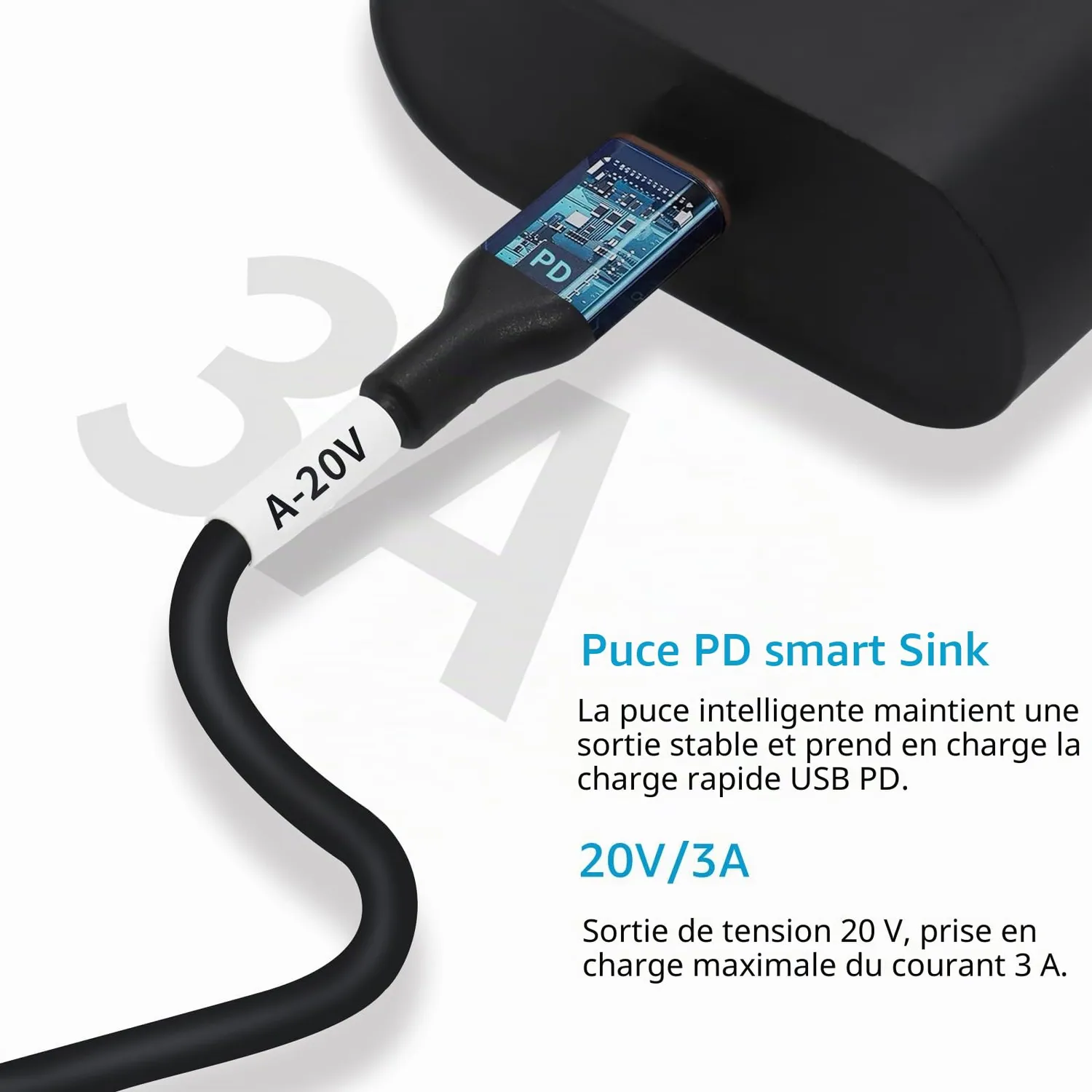 PLC Tech MagicConn SH-CP20A câble USB-C vers DC 20 V 5,5 × 2,5 mm