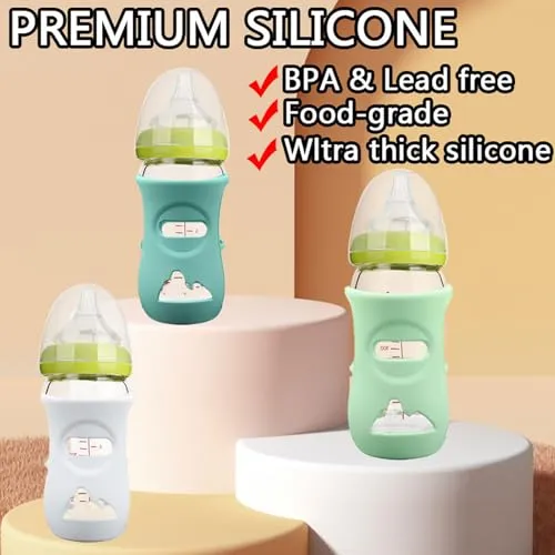 Garosa manchon silicone biberon verre 240ml lot 3 blanc isolant