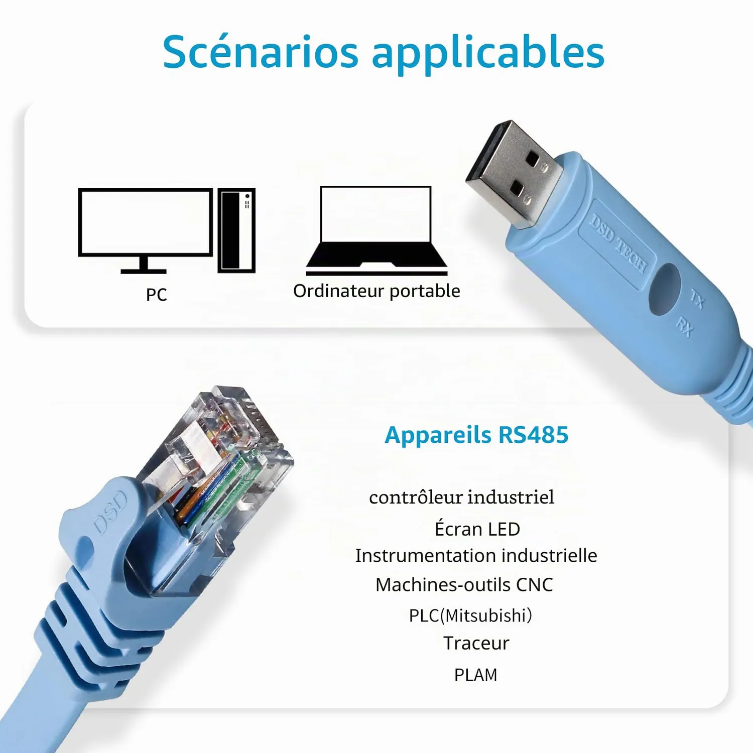 DSD TECH RS485 Series SH-RJ45K câble USB-RS485 RJ45 1,8 m