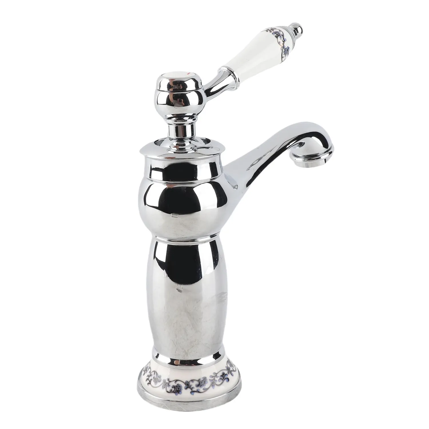 Garosa robinet lavabo vintage à motifs floraux, blanc antique, laiton