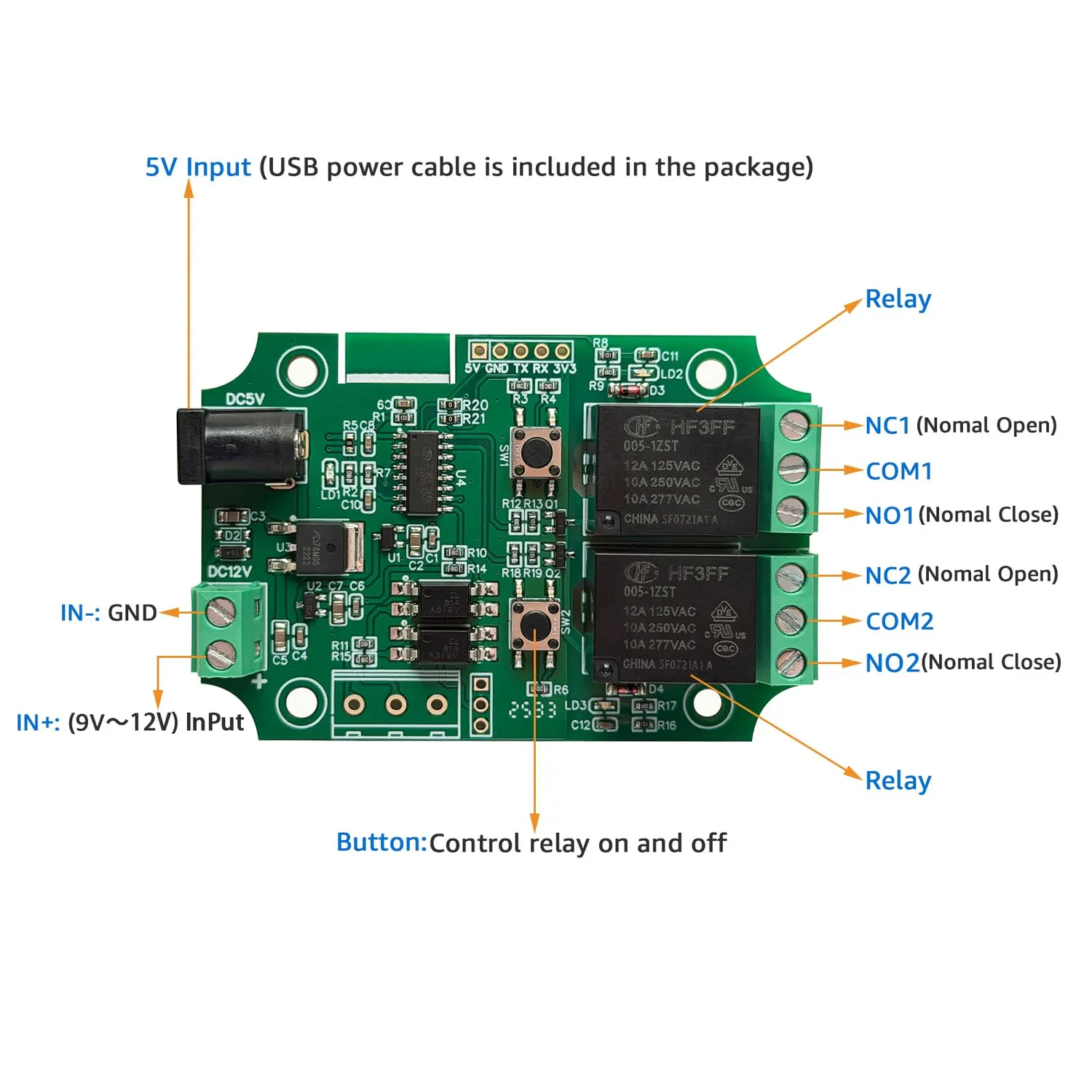 PLC Tech DSD TECH module relais Bluetooth 2 canaux 5 V/12 V