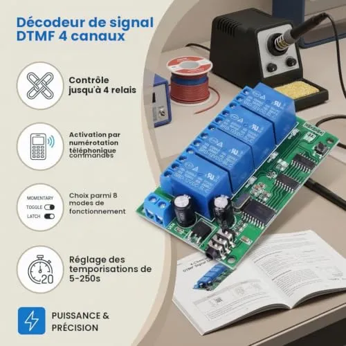 Garosa AD22B04 Décodeur DTMF Module Relais 12V 4 Canaux