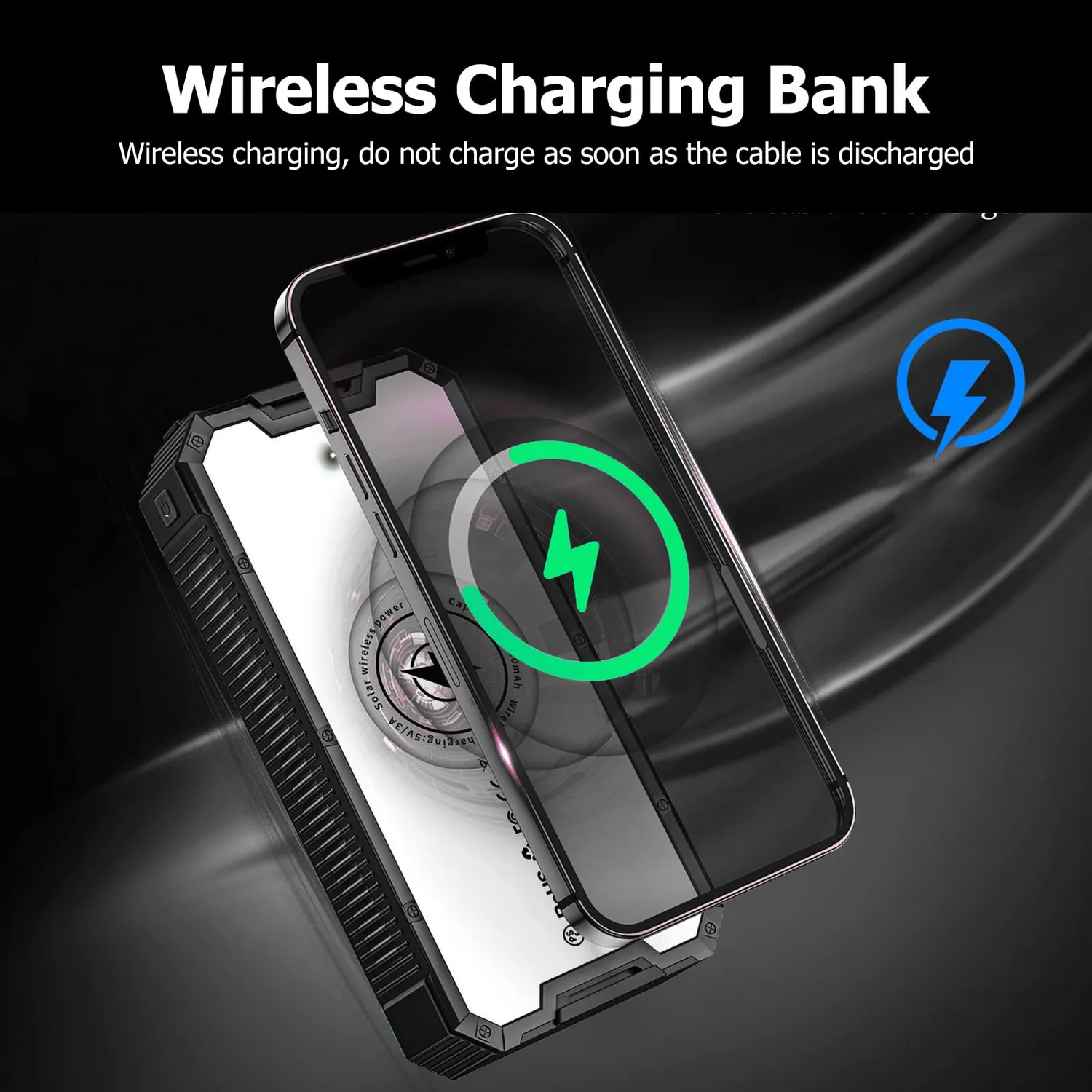 Garosa banque d’énergie solaire 36800 mAh noire, 6 ports USB