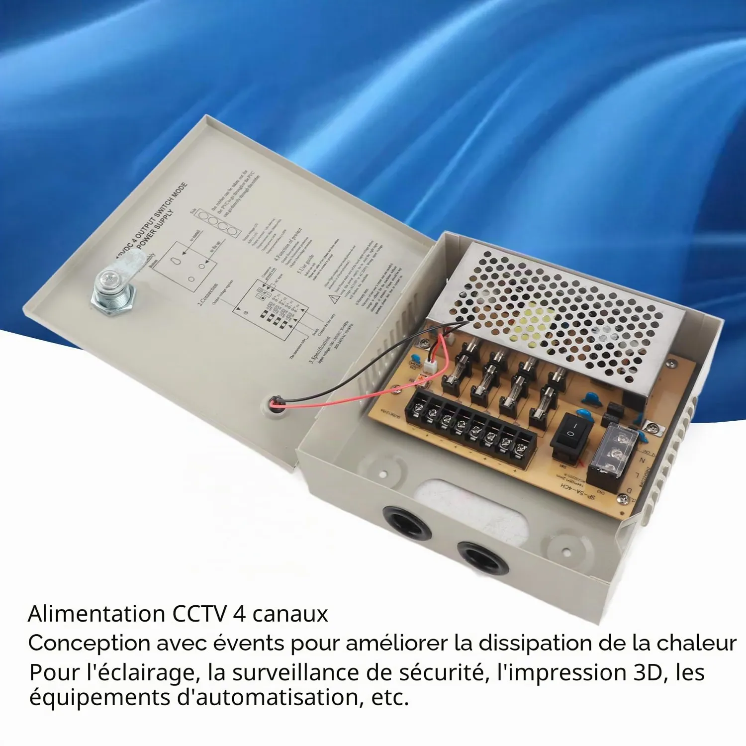 Garosa boîtier alimentation CCTV 12V 4 canaux verrouillable