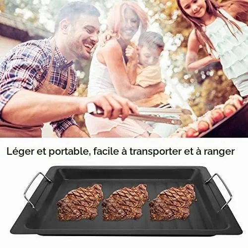 Garosa plaque de barbecue inox 30 × 25 cm antiadhésive