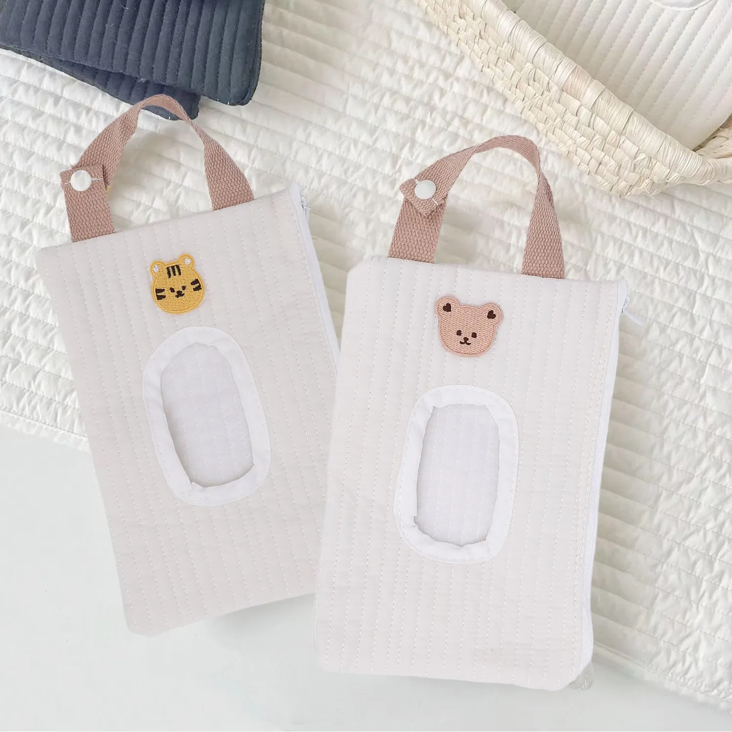 Garosa sac à mouchoirs Ours blanc 15 × 23 cm en coton