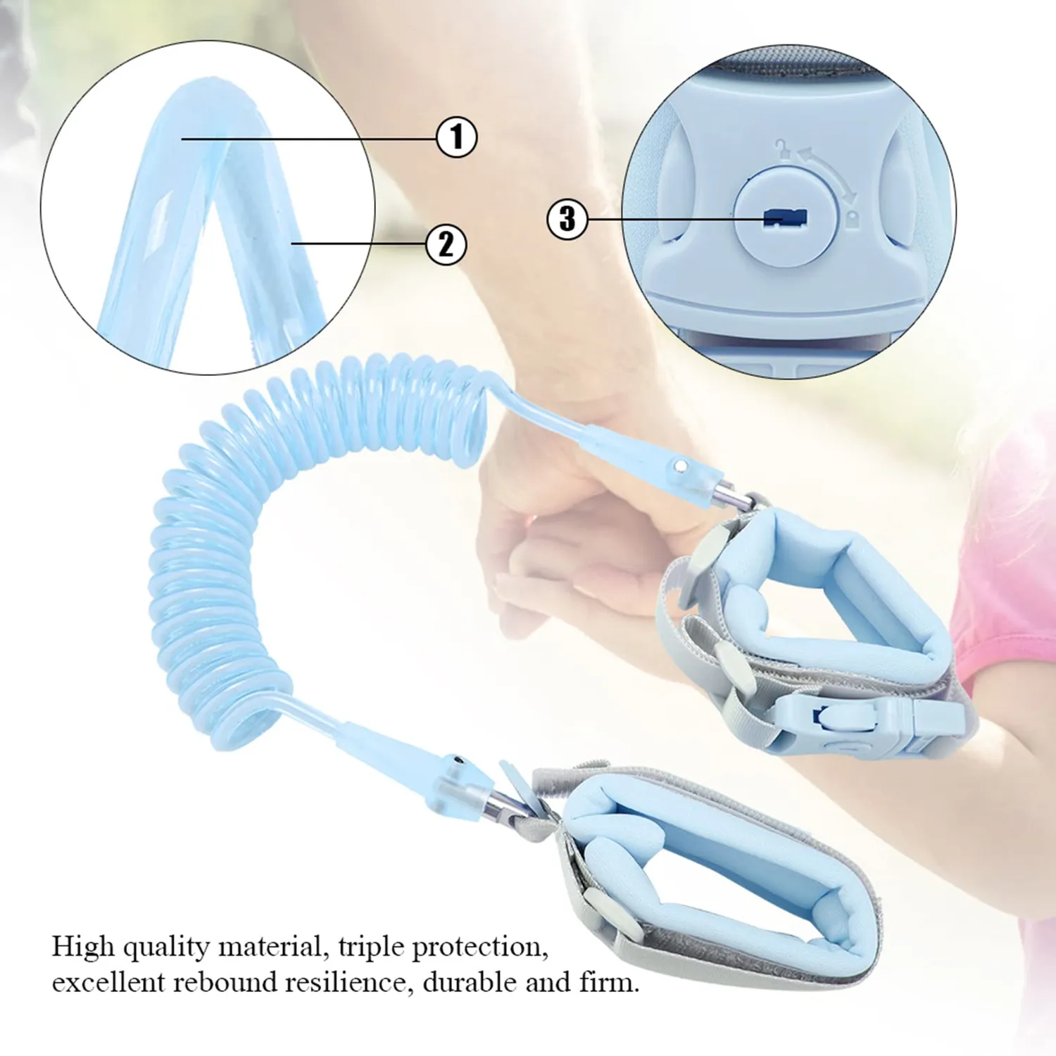 Garosa laisse anti-perte enfant 2 m bleue avec bracelet réglable