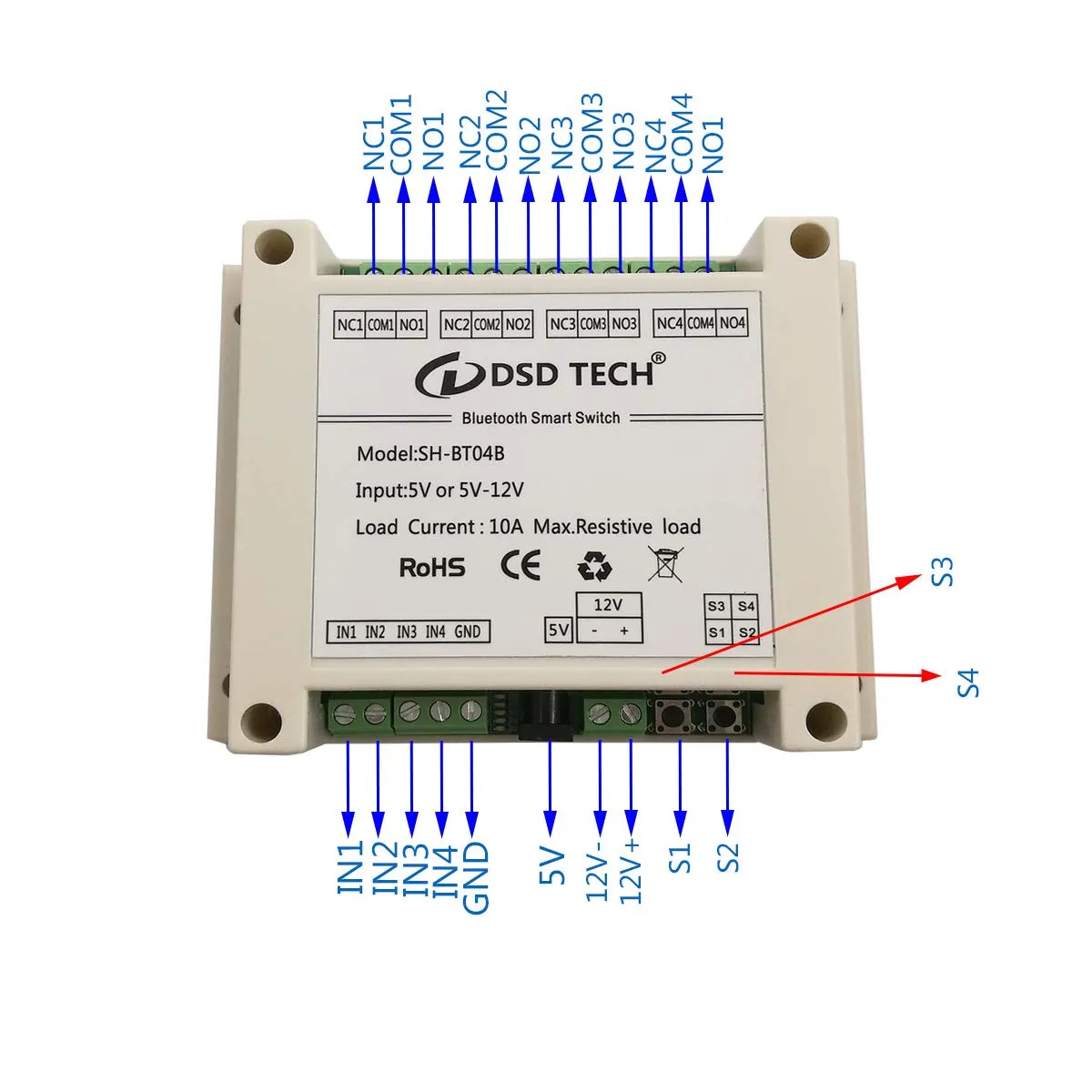 DSD TECH SH-BT04B relais Bluetooth V2 4 canaux 5/12 V