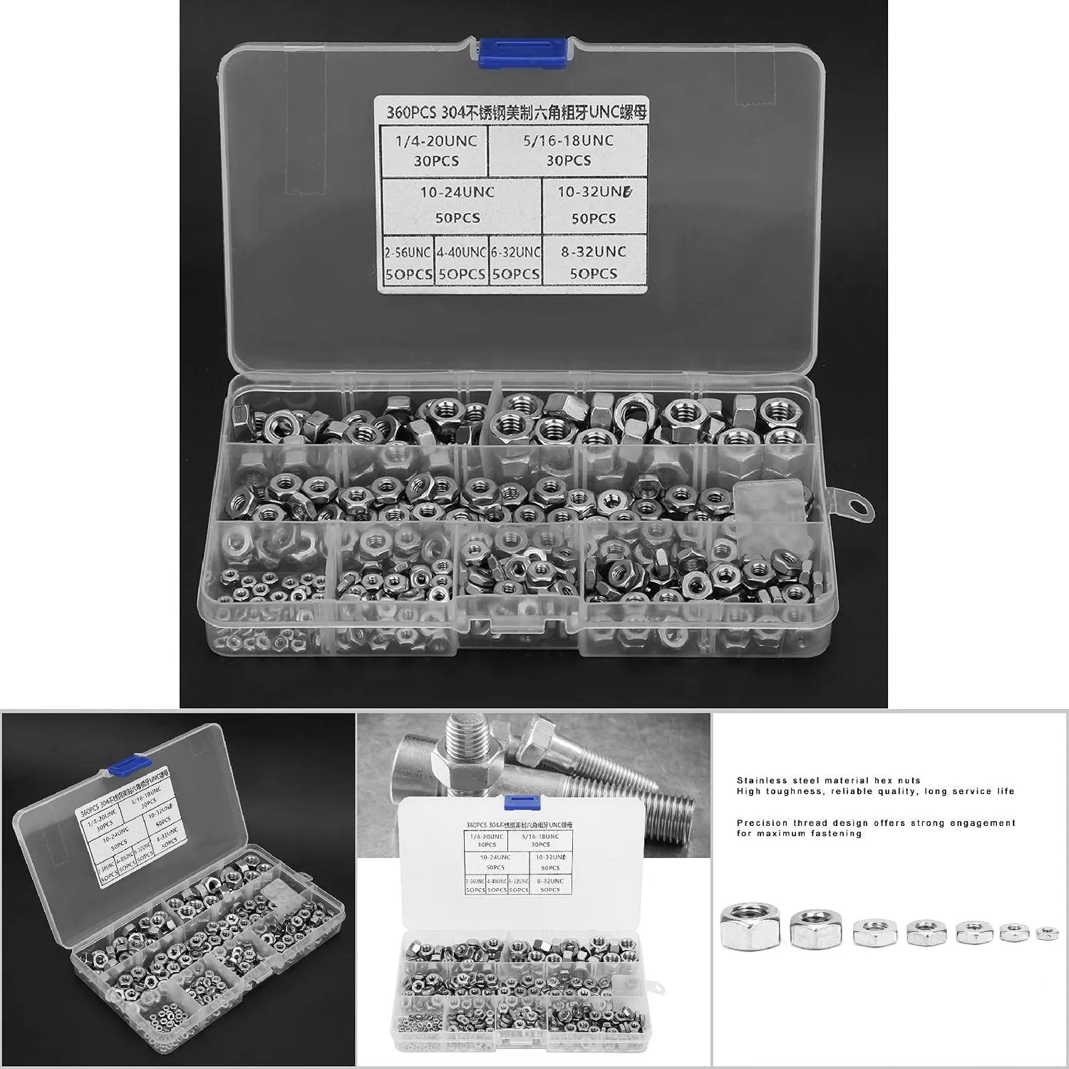 Garosa écrous hexagonaux inox UNC 360 pièces anticorrosion