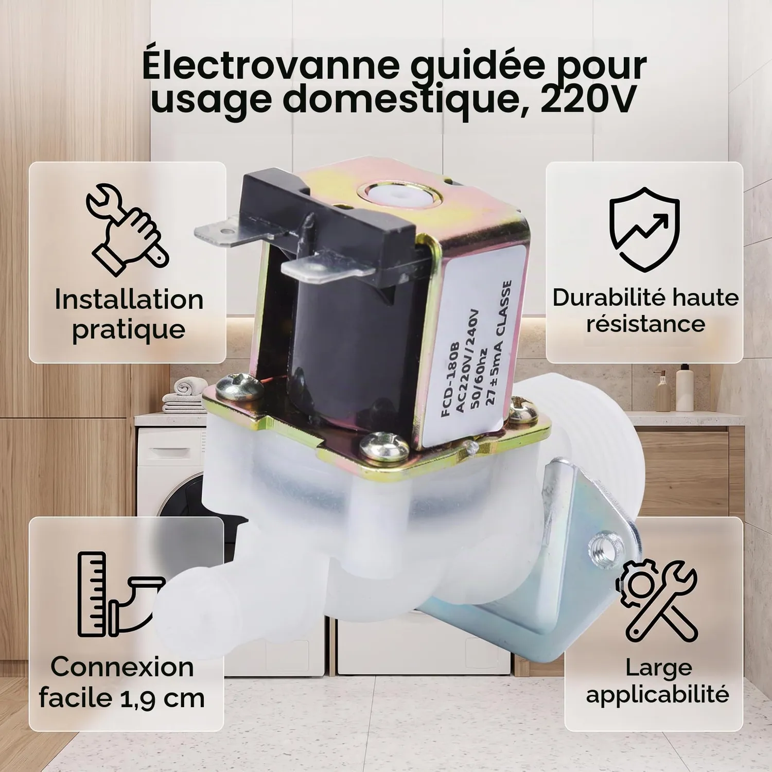 Garosa électrovanne eau 3/4″ 220–240 V CA unidirectionnelle