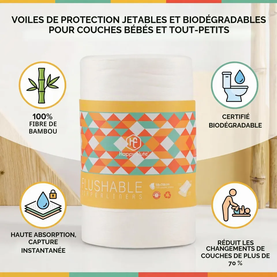 Garosa doublures de couches en bambou 100 pièces non parfumées